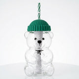 Starbucks Bearista Glass Cold Cup Tumbler with Green Beanie Hat Lid & Straw – 20oz (591ml)